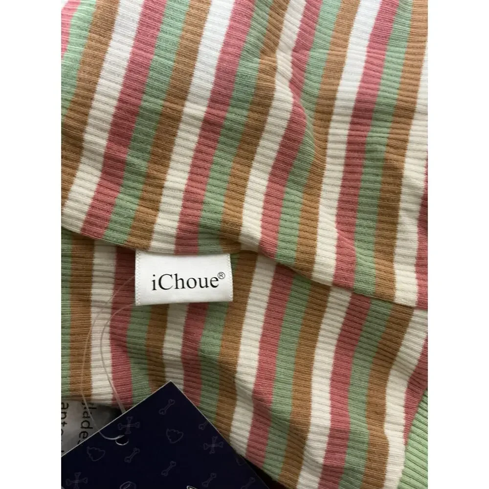 ICHoue Striped French Bulldog T-Shirt XL 100% Cotton Colorful Striped Pattern
